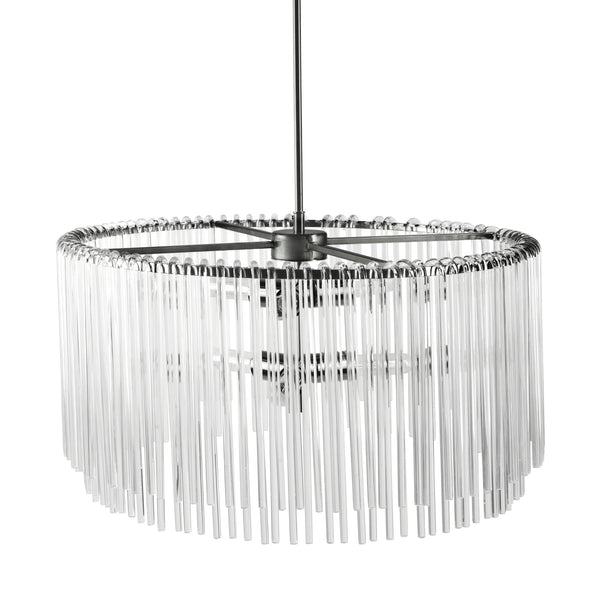 Anna (26"x14") Hanging Gun-Metal w/ Clear Glass Rods Six Bulb Chandelier