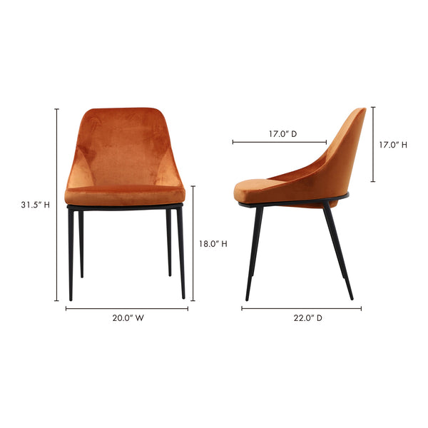 Moe's Sedona Dining Chair Amber Velvet - Set of 2