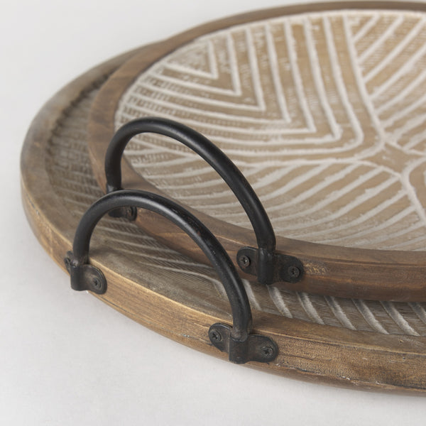 Jamila 16.9L x 16.8W x 43.3H Set of 2 Brown Wooden Tray