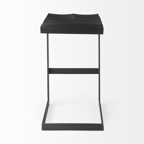 Kiran 17L x 17W x 30H Black Wood W/ Black Metal Base C-Shape Bar Stool