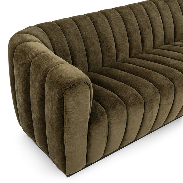 Vanty Upholstered Sofa in Olive Green with Wood Plinth