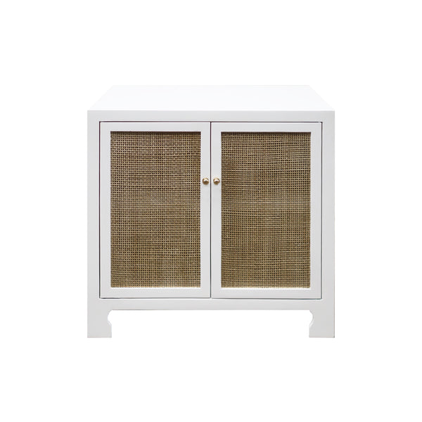 CANE CABINET W. BRASS HARDWARE IN WH LACQUER