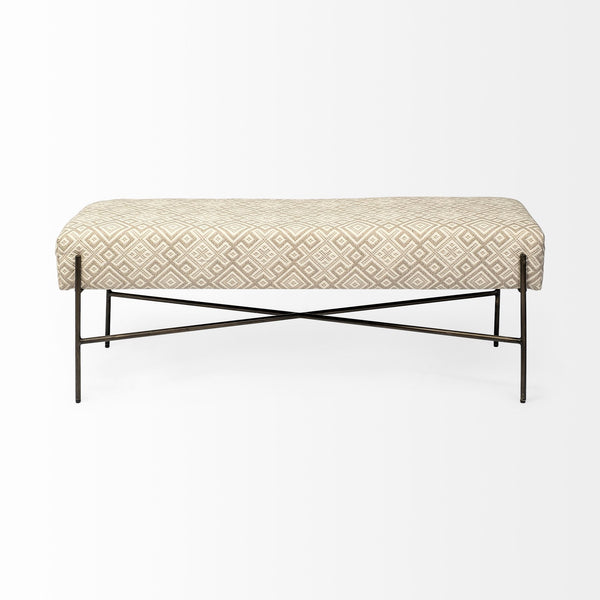 Avery II 55L x 17W Off White Upholstered Seat With Metal Base Accent Bench