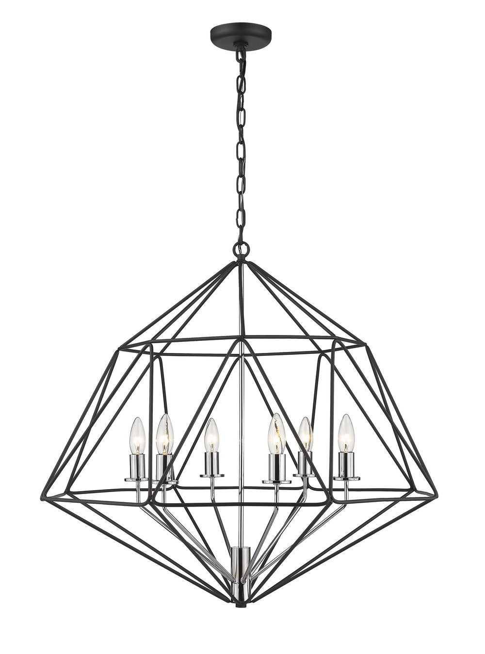 Geo 6 Light Chandelier in Matte Black + Chrome Finish