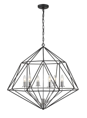 Geo 6 Light Chandelier in Matte Black + Chrome Finish