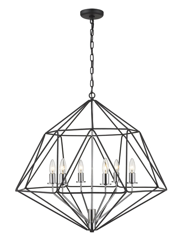 Geo 6 Light Chandelier in Matte Black + Chrome Finish