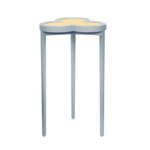 CLOVER CIGAR TABLE WITH REVERSIBLE LACQUER AND NATURAL GRASSCLOTH TOP IN MATTE LIGHT BLUE LACQUER