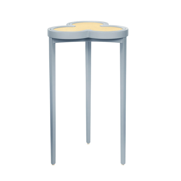 CLOVER CIGAR TABLE WITH REVERSIBLE LACQUER AND NATURAL GRASSCLOTH TOP IN MATTE LIGHT BLUE LACQUER