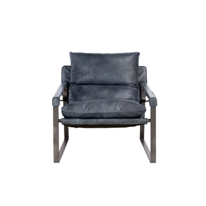 Morgan Ocean Blue Leather Accent Chair with Iron Legs