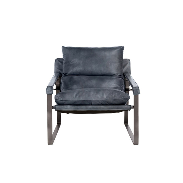 Morgan Ocean Blue Leather Accent Chair with Iron Legs