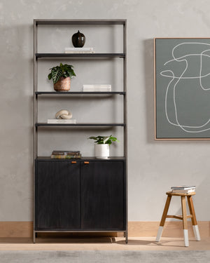 Trey Modular Wide Bookcase In Black Wash
