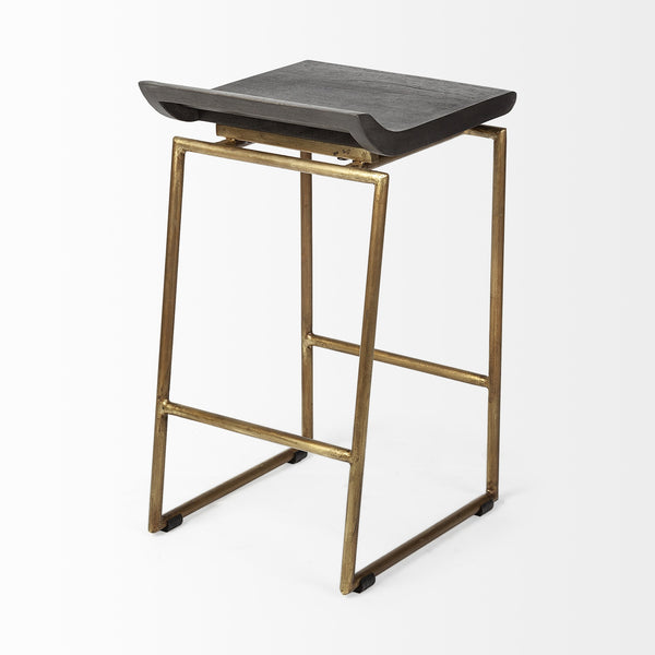 Givens 24.25" Seat Height Brown Wood Seat Gold Metal Frame Stool