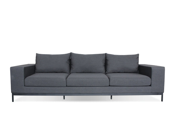 Jericho Sofa in charcoal sunbrella fabric with black frame