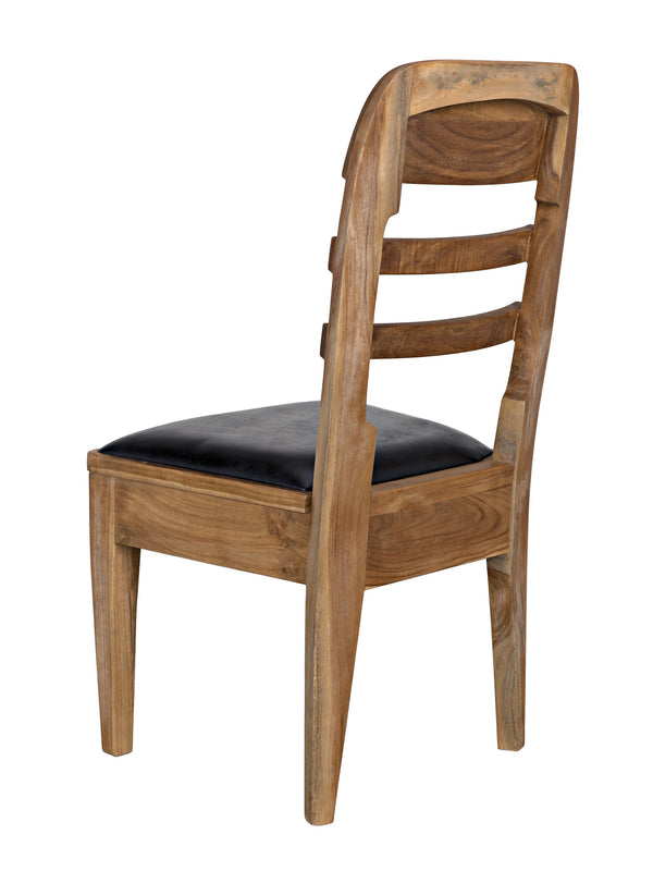 Laila Teak Chair in Satin Finish with Black Leather Seating