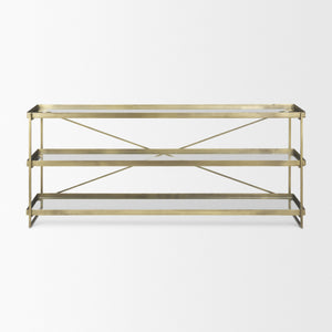 Trey 72.0L x 16.0W x 30.0H Gold Metal W/Glass Console Table