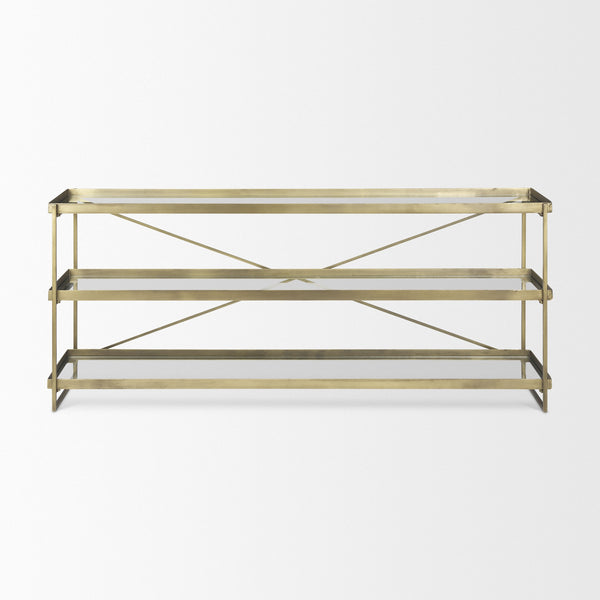 Trey 72.0L x 16.0W x 30.0H Gold Metal W/Glass Console Table