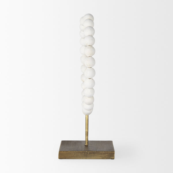 Pontchartrain II (Large) 11L x 6W White Beaded Broken Sphere Decorative Object W/ Gold Base