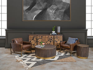Chazzie Upholstered Accent Chair - Truffle Brown with Ocean Blue Leather