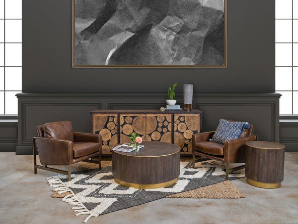 Chazzie Upholstered Accent Chair - Truffle Brown with Ocean Blue Leather