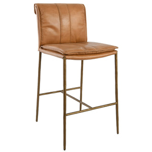 Mayer Top Grain Leather Counter Stool with Hammered Iron Legs