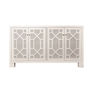 FOUR DOOR BUFFET WITH TRELLIS OVER PAINTED CANE DOORS IN MATTE WHITE LACQUER