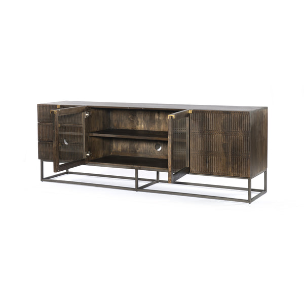 Kelby Media Console-Carved Vintage Brown