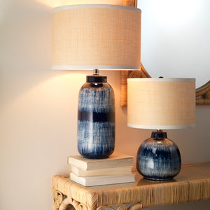 Batik Ceramic Table Lamp with Raffia Shade