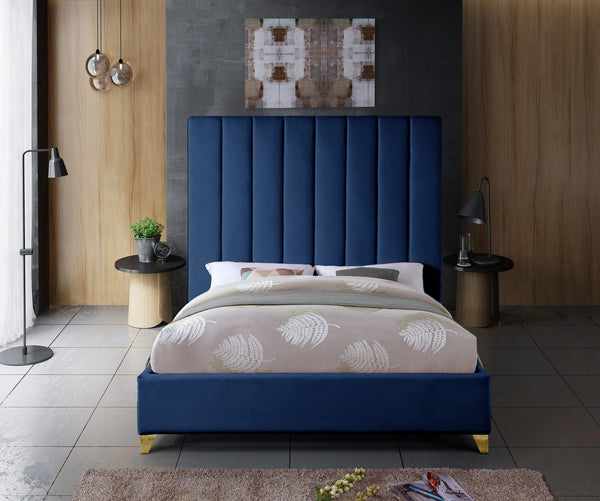 Glenda Full Bed In Navy Velvet