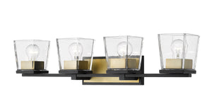 Bleeker Street 4 Light Vanity in Matte Black + Olde Brass Finish