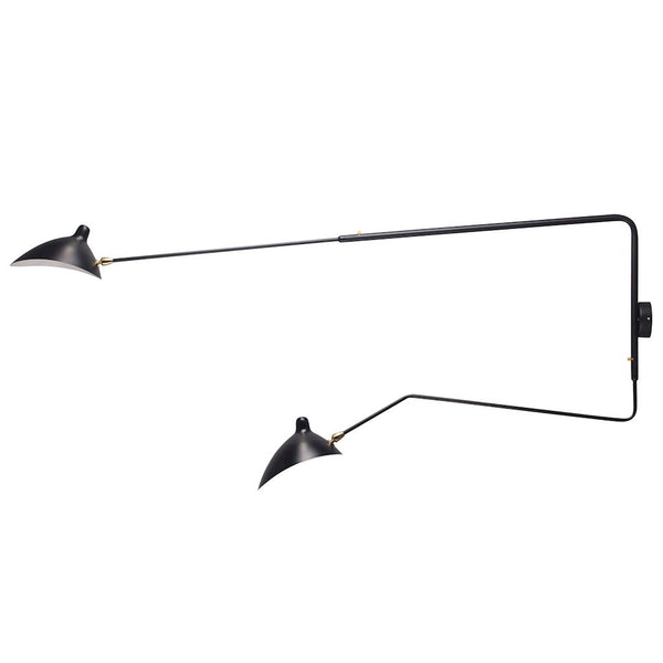 Astrom Two Armed Wall Lamp in Black w/ Brass Accent