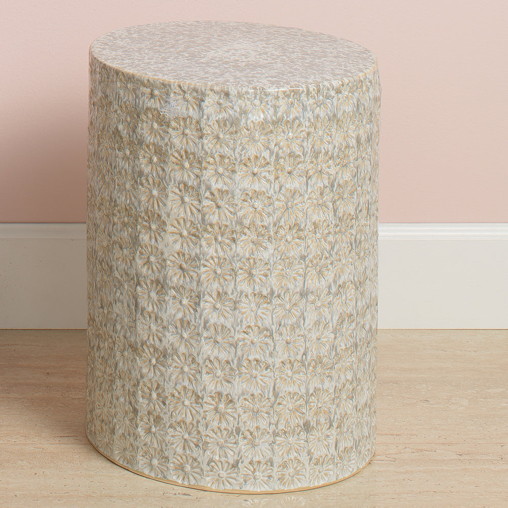 Wildflower Indoor/Outdoor Ceramic Side Table, Cream