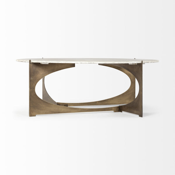 Reinhold 49" Round White Marble Top Gold Metal Base Coffee Table