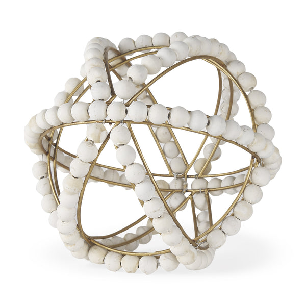 Espanlade II Large 11L x 11W White Wooden Beaded Orb