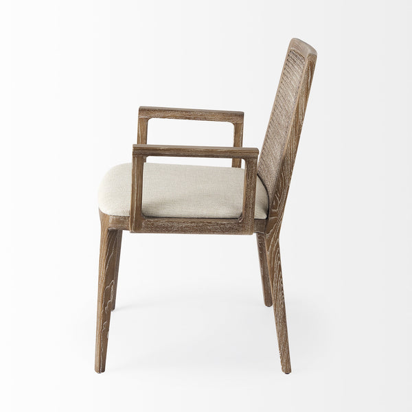 Clara Light Brown Wood W/ Cream Fabric Seat and Cane Back Dining Chair