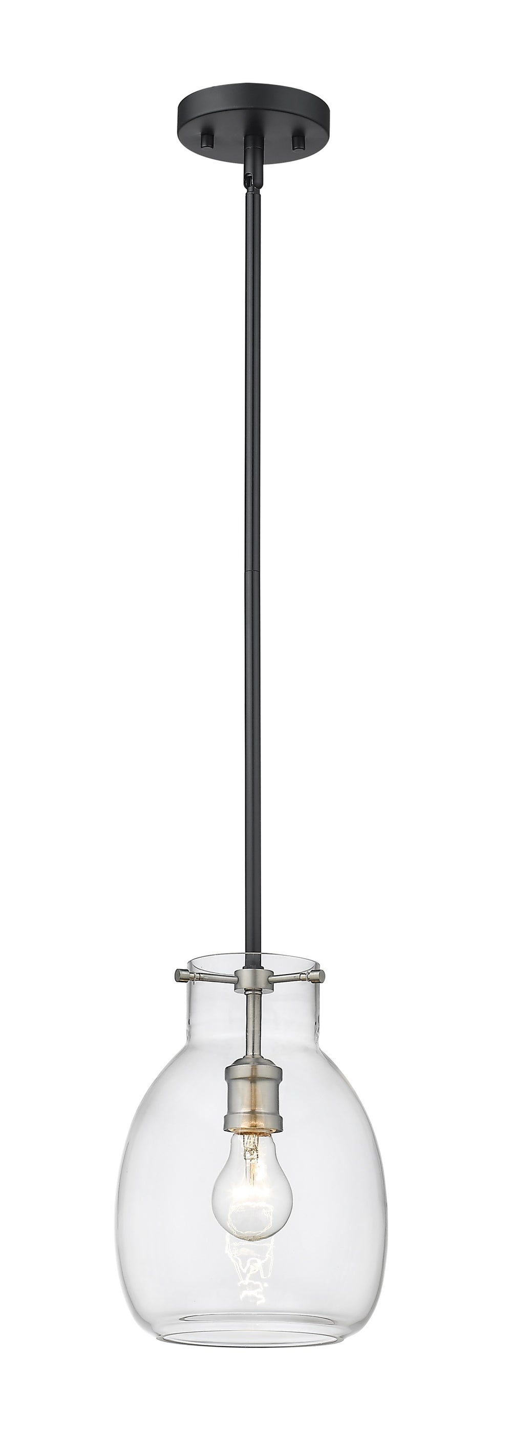 Bella 1 Light Mini Pendant in Matte Black + Brushed Nickel Finish