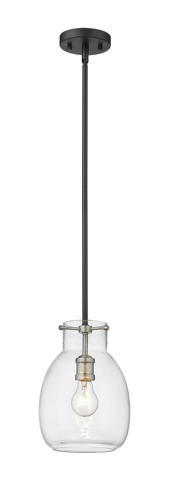 Bella 1 Light Mini Pendant in Matte Black + Brushed Nickel Finish