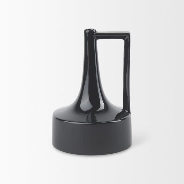 Burton 11.6H Medium Glossy and Matte Black Ceramic Jug Vase