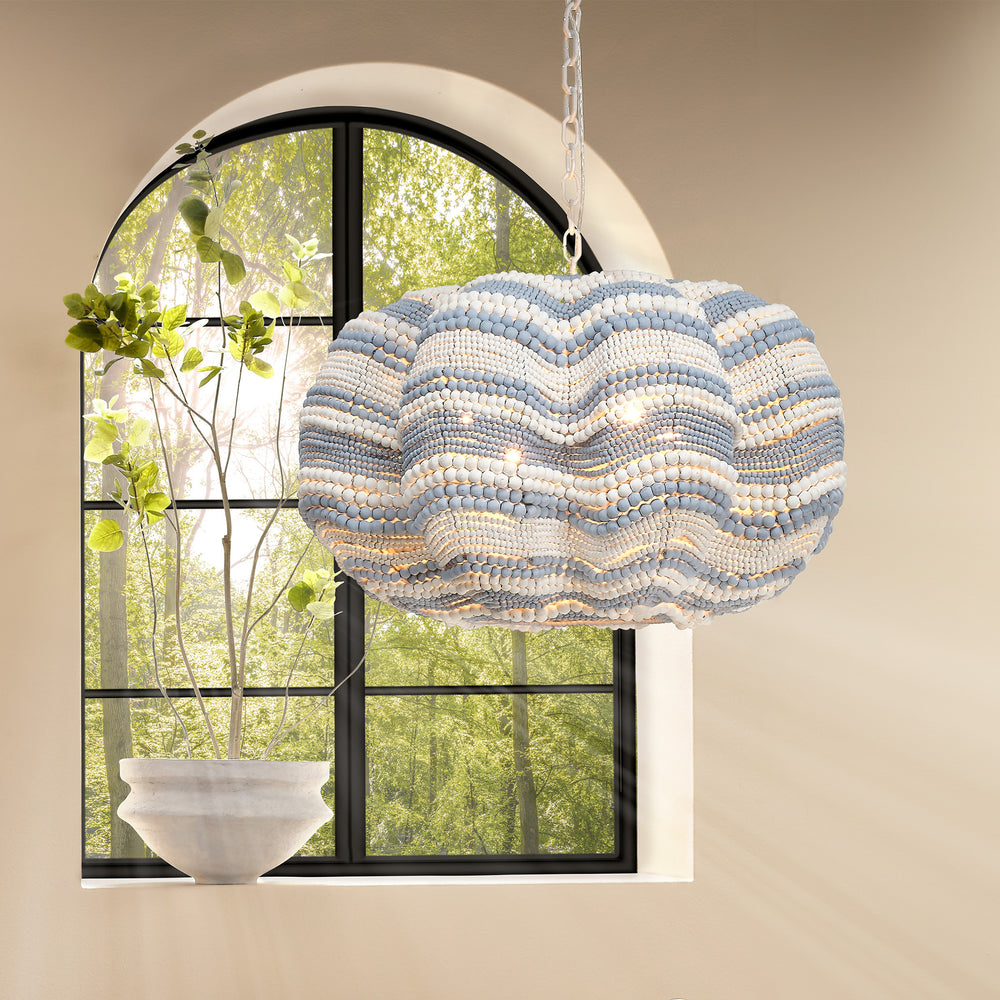 Clamshell Wood Beaded 4-Light Chandelier