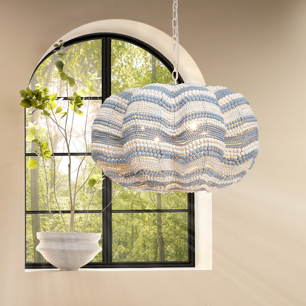 Clamshell Wood Beaded 4-Light Chandelier