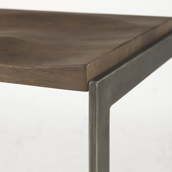 Kiran 17L x 17W x 30H Medium Brown Wood W/ Antique Nickel Finished Metal Frame Bar Stool