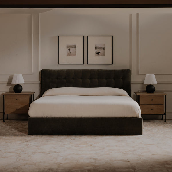 Rene Nightstand in Brown with Iron Legs