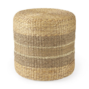 Maya 17.7L x 17.7W x 17.7H Light Brown W/Medium Brown Stripes Seagrass Round Pouf