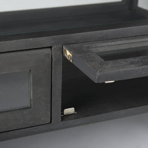 Arelius 42"L Rectangular Glass-Top Black-Brown Wood w/ Black Metal Base Display Coffee Table