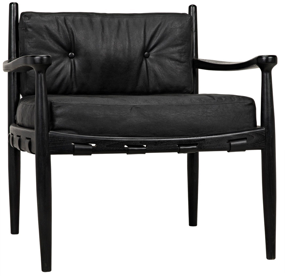 Fogel Sungkai/Mindi Leather Lounge Chair in Charcoal Black