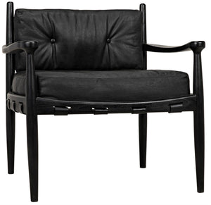 Fogel Sungkai/Mindi Leather Lounge Chair in Charcoal Black