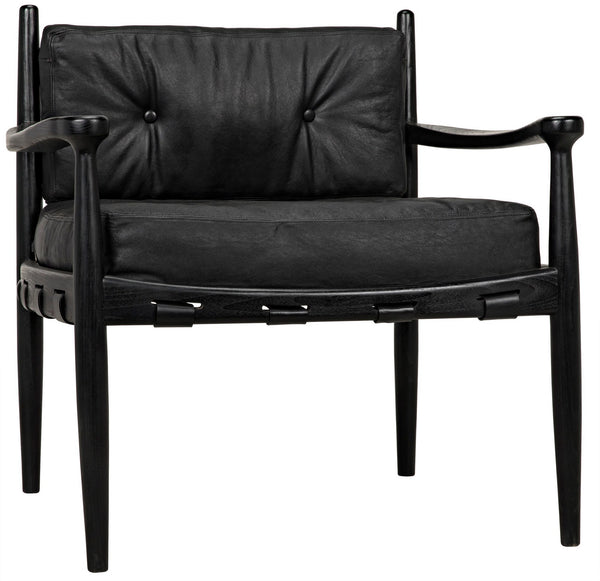 Fogel Sungkai/Mindi Leather Lounge Chair in Charcoal Black