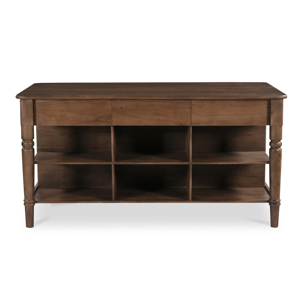 Russet Kitchen Island with Shelves and Drawers