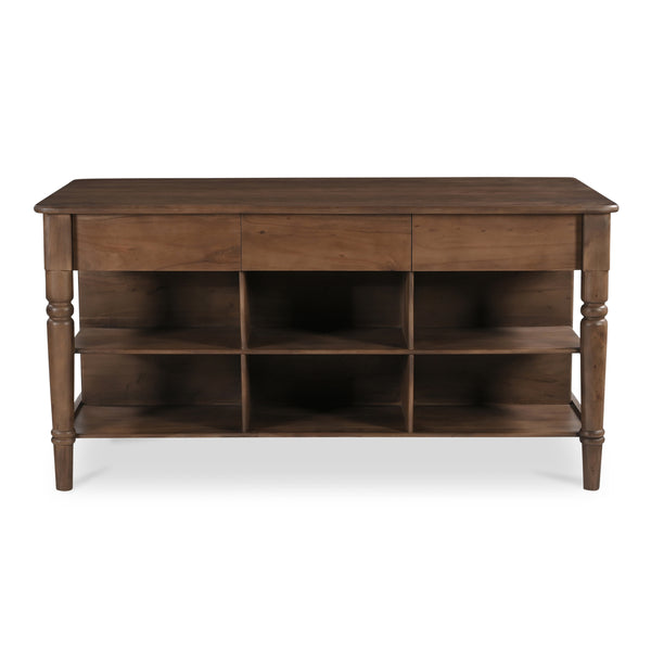 Russet Kitchen Island with Shelves and Drawers