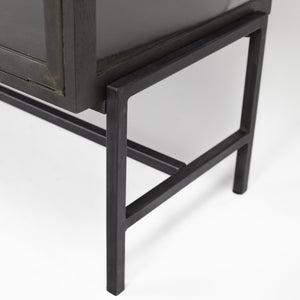 Arelius 70x18 Black-Brown Wood, Black Metal Base w/ 4 Glass Cabinet Doors Sideboard