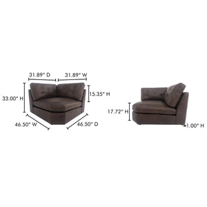 Moe's Thurlow Espresso Brown Leather Corner Chair